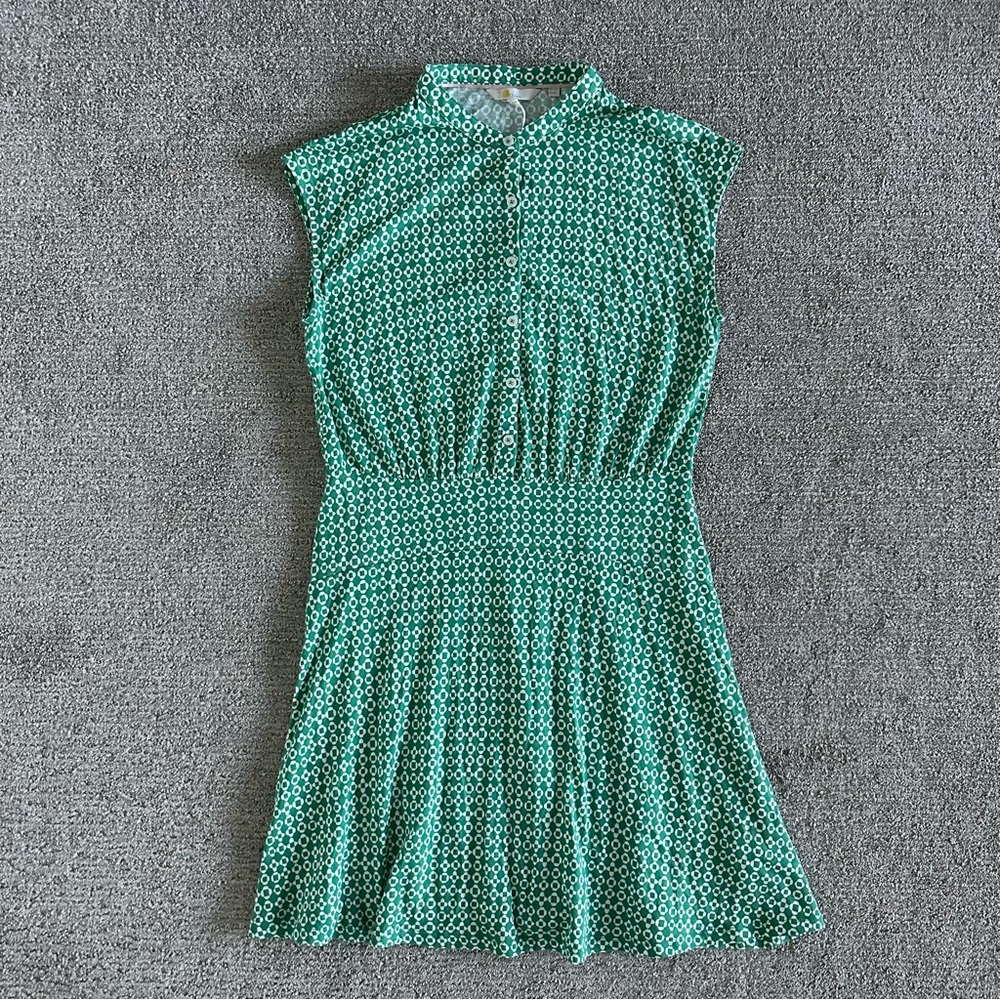 Boden Easy Jersey Shirt Dress J0915 BGR Green Geo US 8R | Cotton Modal